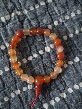 Carnelian Beaded Bracelet - Orange Bead Stretch Bracelet